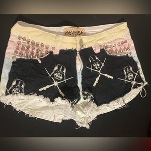Studded and Sewn Spiked Punk Tie Die Star Wars shorts booty shorts